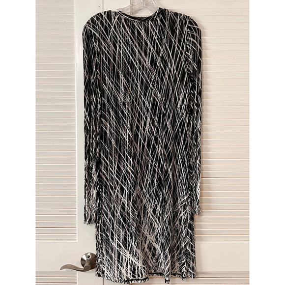 BCBGMAXAZRIA Jeanna Black White Abstract Midi Dress Long Sleeve Size S - Picture 5 of 10